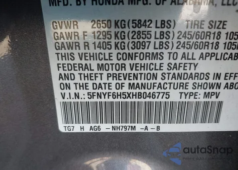 2017 Honda Pilot Ex-L z USA, uszkodzony, nr VIN 5FNYF6H5XHB046775